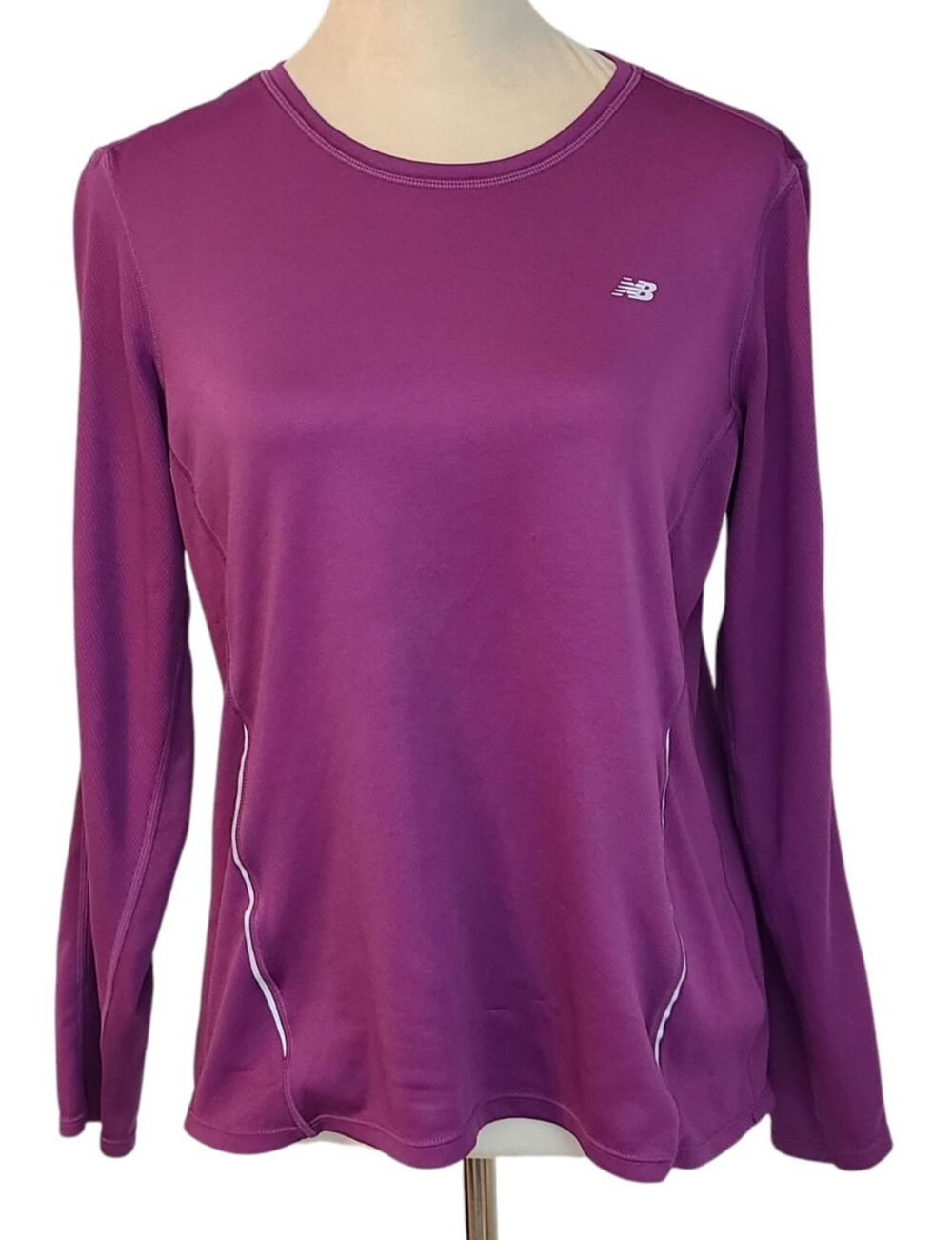 New Balance Womens L Purple Athletic Running Lightning Dry Shirt Reflective Gym